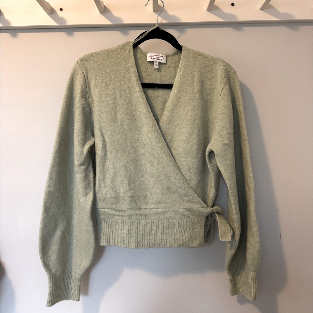 & Other Stories Light Green V-Neck Wrap Sweater